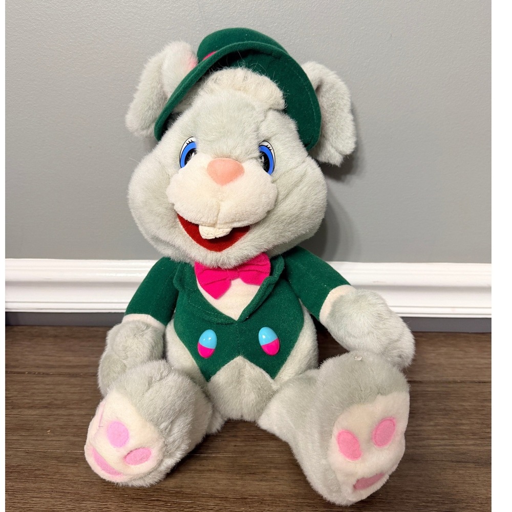 Vintage 1986 K-Mart Easter Bunny‎ Plush Grey Rabbit Green Top Hat Tuxedo 12" Toy